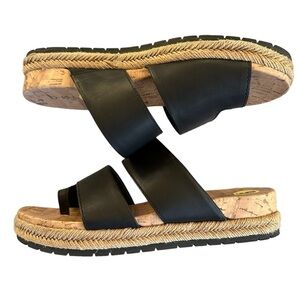 BOC Black Faux Leather Cork Platform‎ Espadrille Sandals Slides Harlow size 9